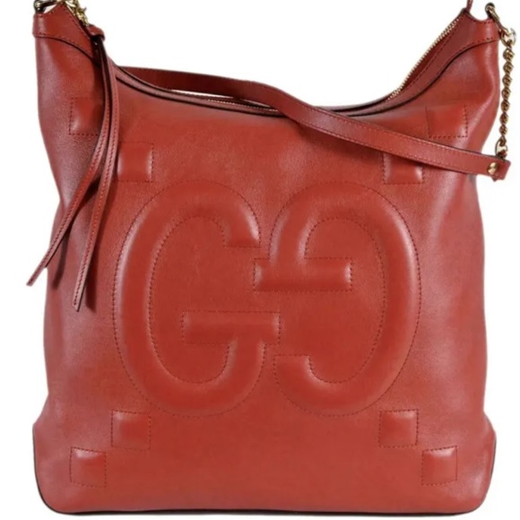 GUCCI RED LEATHER APOLLO SHOULDER BAG WITH GG LOGO/Dust Bag! NWT - Picture 2 of 9